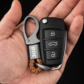 Кола ключодържател метален кожен ключодържател Peugeot 307 206 308 407 207 3008 208 508 2008 301 408 3008 5008 Сплетен въженият ключодържател