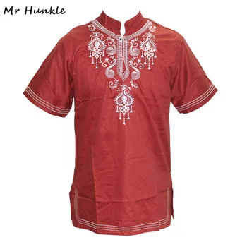Mr Hunkle 2017 Г., Нова Мода мъжка тениска с принтом дашики, бродерия, Стоящ деколте, Къс Ръкав, Традиционна африканска мъжка тениска