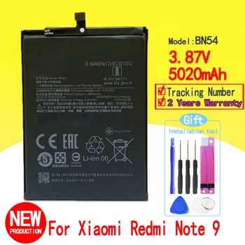 Нова батерия с капацитет 5020 ма За смартфон XIAOMI Redmi Note 9/Смарт мобилен телефон на разположение BN54 с номер за проследяване