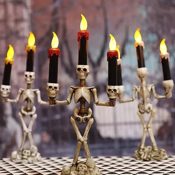 Led Хелоуин Череп Свещник Беспламенный Скелет Свещ Титуляр Поставка Ужасите Подпори Хелоуин Украса На Къща С Духове Къща Декор