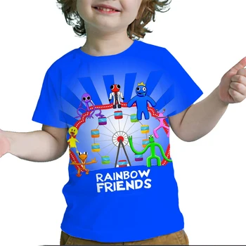 Преливащи Приятели Модна Тениска Карикатура Детски Тениски С Къс Ръкав Потник Забавни Аниме Дрехи За Момчета И Момичета, Ежедневни тениски С 3D Принтом