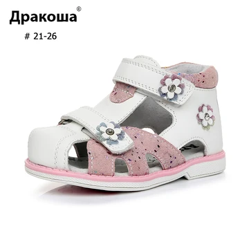 APAKOWA/Летни сандали за момичета с поддръжка на свода на стъпалото, Кухи Дишащи Сандали за деца, Кожа Отвътре и отвън, Двойна кука и на панти, Детски обувки