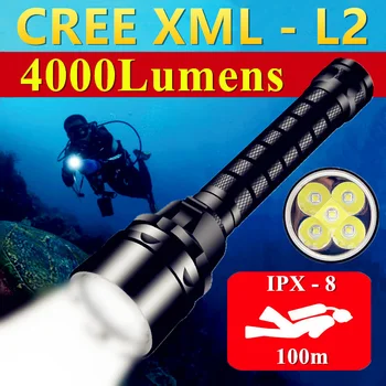 CREE XM-L2/T6 IPX8 Водоустойчив Професионален Мощен Ултра-Ярък Led Фенерче За гмуркане на 100 м Фенер Лампа Lanterna