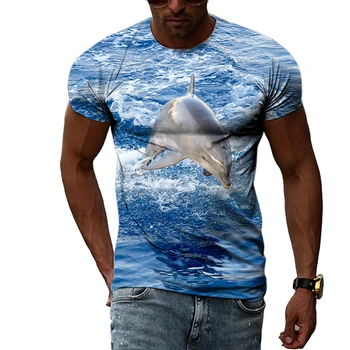 Летни Нови Мъжки тениски с изображение на Животни и делфини, Ежедневни тениски с 3D принтом в стил хип-Хоп, Harajuku, Индивидуалност, Тениска с Кръгло деколте Топ с Къс ръкав