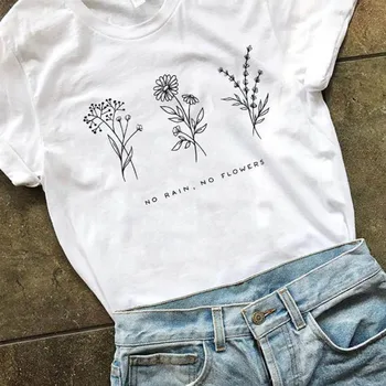 Тениска Harajuku No Rain No Flowers, Женска тениска Harajuku Garden Farm, Бяла Мека риза с дантела За момичета, Дамски Дрехи