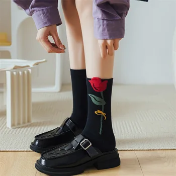 Чорапи Дамски Есенни и зимни Чорапи със средна дължина, в японски стил, Дишащи Модни Чорапи с цветен Модел