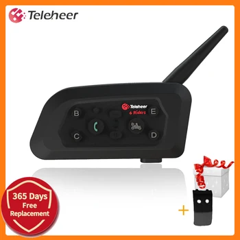 Teleheer V6, Плюс Каска на Мотоциклет Bluetooth Домофонна Слушалка 1500 М Пълен Дуплекс Комуникатор Домофон за 6 Състезатели GPS Водоустойчив