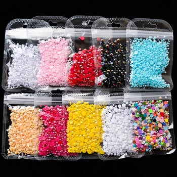 1000 бр/пакет Кристали за дизайн на ноктите Перли Полукръгли Плоски топчета За нокти AB цвят на Плоско дъно Полукръг Симфония Украса Tr #44