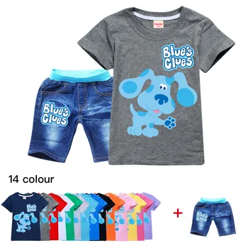Blue ' s Clues/Детски дрехи, Тениска + Дънкови къси Панталони, Костюми, Детски Бутикови облекла на Едро, Памучен Дрехи За момичета, Тениска, наградата на Върховете, Детска Риза