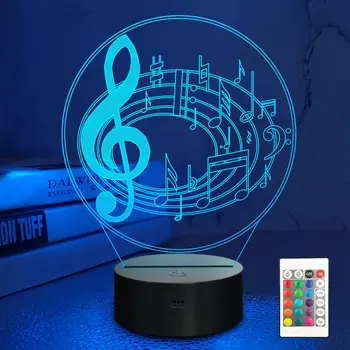 3D Музикална Нота лека нощ Илюзия Led Лампа, 16 Промяна на Цвета на Дистанционно Стая Начало Декор Подаръци за Рожден Ден за Момче и Момиче
