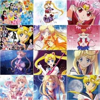 Диамантена Живопис Аниме Момиче Карикатура Модел 5D DIY Пълен Кръг Sailor Moon Мозайка Изкуството на Кръстат Бод Комплекти за Домашен Декор