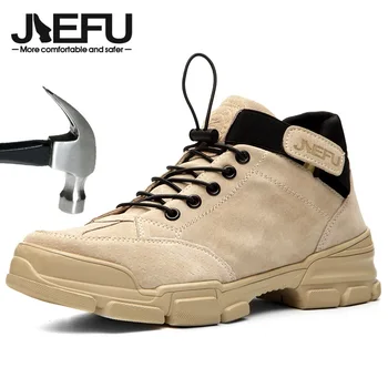 JIEFU Защитни Обувки за Мъже, Водоустойчиви Работни Ботуши със Стоманени Пръсти, Женски Строителни Маратонки