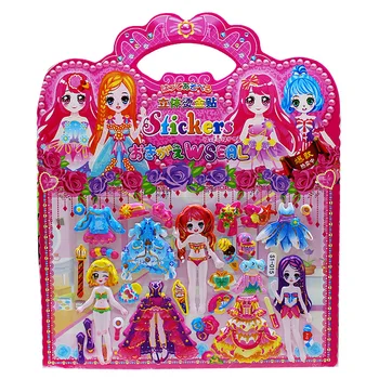 8 Листа САМ Сладка Принцеса Рокля нагоре Момичета 3D Стикер Книга Играчка Мода Карикатура Децата Балон Етикети Играчки за Момичета Подаръци