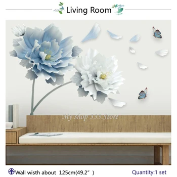 Голяма Бяла Синя Пеперуда на Цвете Лотос Подвижни Стикери За Стена 3D Художествени Стикери за украса тапети сладък декор на стая