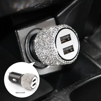 Diamond USB Зарядно за Кола с Два Порта Бързо Зареждане 5 2.1 A Авто Инкрустация С Кристали Стайлинг автоаксесоари Интериор за Жени