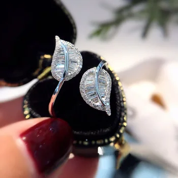 Ново модно пръстен с четири нокти, лъскави Листа цирконий, модно дамско годежен предложение, отворен пръстен с лошадиным око за жени, бижута подарък