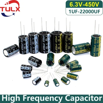 10-6 броя на 6.3 10 16 25 35 50 63 от 100 До 400 До 450 До 0,1 на 1000 uf uf 470 uf-22000 icf алуминиеви Електролитни кондензатори с Висока честота