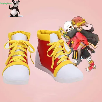CosplayLove Играта Undertale Flowerfell Sans Червено-Бели Обувки За Cosplay, Дълги Кожени Обувки По Поръчка За Коледен Подарък За Хелоуин