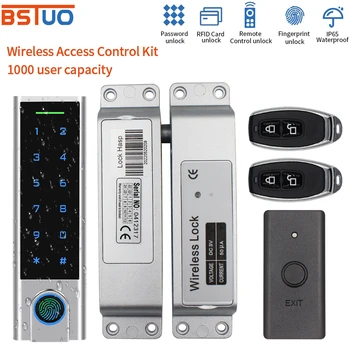 Водоустойчива IP65 433 Mhz Врата Безжична Система за контрол на достъпа Bometrics RFID Клавиатура + Електрическа брава + Бутон изход + Ключ дистанционно управление