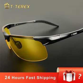 T-TEREX Очила за Нощно Виждане Мъжки Поляризирани Лещи С Антирефлекторно Покритие UV400 Алюминиево-Магниевая Дограма за Жълти Слънчеви Очила За Шофиране на Кола
