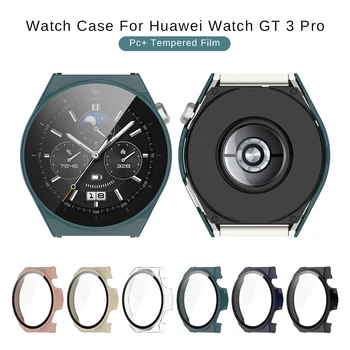 Твърд PC Броня + Закалено Стъкло Пълно Покритие Защитно Фолио За Екрана Калъф Huawei Hauwei Hawei Huawey Часовници GT3 GT 3 Pro 46 ММ Smartwatch