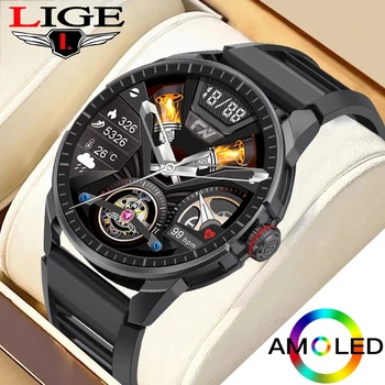LIGE Нови Умен часовник AMOLED За Мъже 2022, Умни Часовници е от неръждаема Стомана, които се показват Винаги време, Спортен Гривна за Фитнес, 360*360 HD Екран