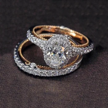 сребро проба 925, 14, розово злато пръстен с диамант, европейското и американското годежен пръстен във формата на гъши яйца, пресни пръстен на едро