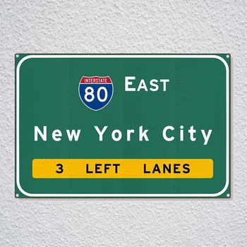Ню Йорк, Межштатная магистрала I-80, Източен Ню Йорк, Ню Йорк, Автомобилна Магистрала, Магистрала, Новост, Лидице Табела, Метален Знак, Метален Плакат, Метален Декор
