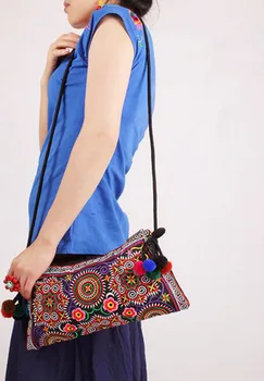 Реколта етническа чанта, дамска чанта през рамо, двустранни бродирани холщовые чанти, чанти ръчна изработка впечатлява със своя бохемски стил