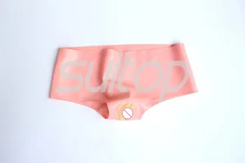 100% Детски розови еротични латекс, гумени шорти с надуваеми нея гениталиите и задника, половите органи и дупето прозрачен цвят