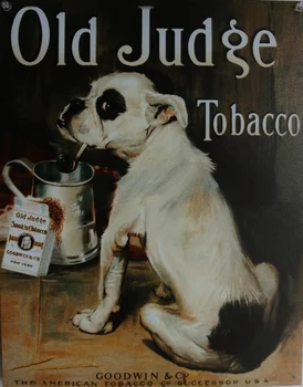 Лидице Метална Табела Old Judge Tobacco Тютюн Goodwin Co Бул Dog Pipe Реклама В Ретро Стил