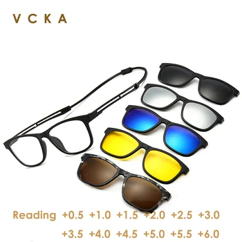 VCKA Квадратни Очила За Четене Ретро Слънчеви Очила Със Сменяеми Обективи За Мъже И Жени Нечупливи TR90 Дограма Клип Очила + 0,5 ~ + 6,0