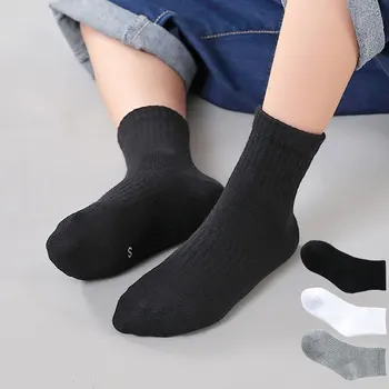 3 чифта/лот, детски чорапи, пролетно-есенни, черни, бели, сиви, обикновена студентски спортни чорапи за момчета, чорапи за момичета, детски чорапи за 4, 6, 8, 12