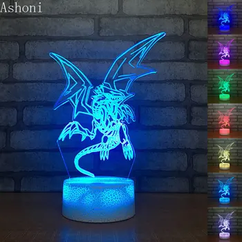 Yu Gi Oh Синеока Бял Дракон 3D Настолна Лампа Сензорно Управление 7 Цвята променящия се Акрилен лека нощ USB Декоративни Детски Подаръци