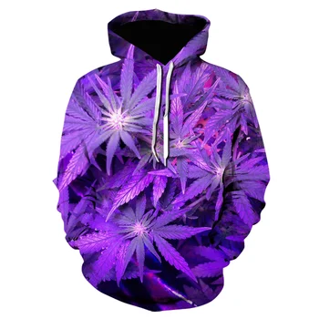 2021 Нови есенно-Зимни блузи, лилаво кленови листа 3D hoody С принтом на трева за мъже и жени harajuku е забавно Градинска облекло оверсайз Пуловери