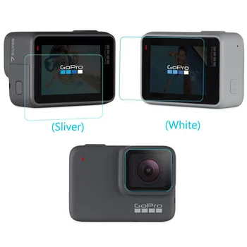 Протектор е От Закалено Стъкло За GoPro Go pro Hero7 Hero 7 Бял/ Сребрист предния край на Обектива на Камерата LCD Дисплей Dsiaply Защитно Фолио За Екрана
