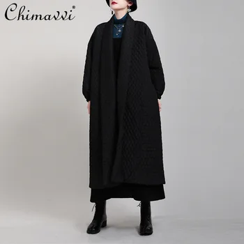 Зимни дамски дрехи 2021 година, Ново Модно палто с памучна подплата във формата на Диамант, Индивидуално Дълго Палто с памучна подплата Копчета и цепка отзад