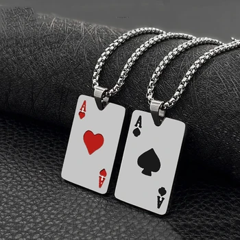 Честит Асо Пика Сърце Мъжко Колие От Неръждаема Стомана Покер Висулка за мъж Фортуна на Казино Игра на Карти Дропшиппинг