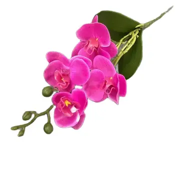 5 бр. Латексова Пеперуда Орхидея Имитация на Реално Докосване на Орхидея Phalaenopsis със Зелени Листа Растение за Сватбата на Изкуствени Цветя