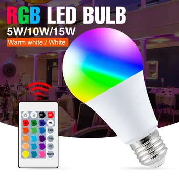 240 RGB Лампа LED Лампада E27 Цветни Лампи RGBW Bombilla Led Интериор Лампа RGBWW 5 W 10 W 15 W IR Дистанционно Управление Затемняющий Светлина 110