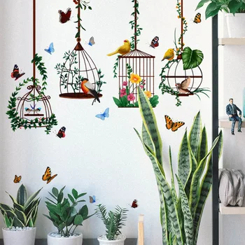 Kupu-kupu Sangkar Burung Stiker Dinding Taman Rumah Ruang Tamu Kamar Tidur Tanaman Stiker Dinding Dekorasi Interior Rumah