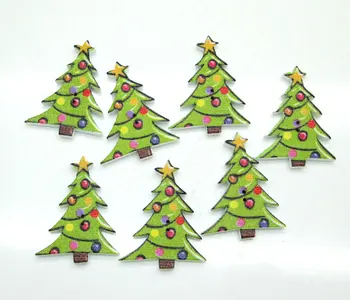 50 бр 23x30 мм, Зелена Цветна 2 Дупки Коледно Дърво, Дървени Копчета За Дрехи Занаяти Шиене Scrapbooking САМ Аксесоари