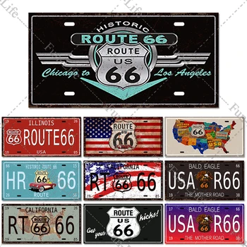 Route 66 Стари Метални Консервени Означения Автомобилен Регистрационен Номер, Плакат, Стикери Магазин Бар Пъб Гараж Монтаж На Стена За Украса