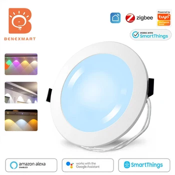 Benexmart Zigbee 3,0 Led Лампа Sasha SmartThings App Control RGBCW Умен Кръг на Тавана лампа 2,5 3,5 инча Алекса Google Home