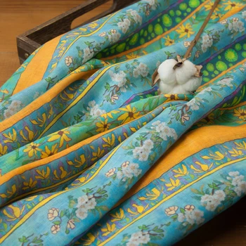 Висококачествен лен материал с цветна ивица и принтом в стил мозайка Висококачествено рокля-халат за баня от плат чонсам