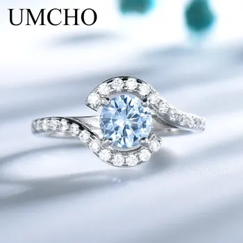 UMCHO е Създал Небето Син Топаз От Настоящето 925 Сребро Пръстени За жени Ангажименти Романтичен Сватбен Подарък За Годишнина от Изискани Бижута