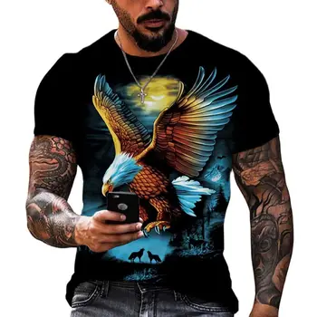 Кръжи Орел 3D Принт Мъжка Тениска С Кръгло Деколте И Къс Ръкав във Формата На Животни Забавно Графична Градинска Годишната Свободна Мужс