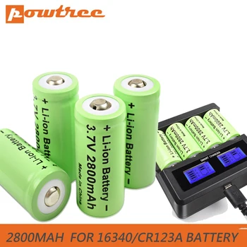 Powtree cr123a lithium 16340 RCR 123 ICR Батерия 2800 mah 3,7 В Литиево-йонна Акумулаторна Батерия За Камери за Сигурност Arlo